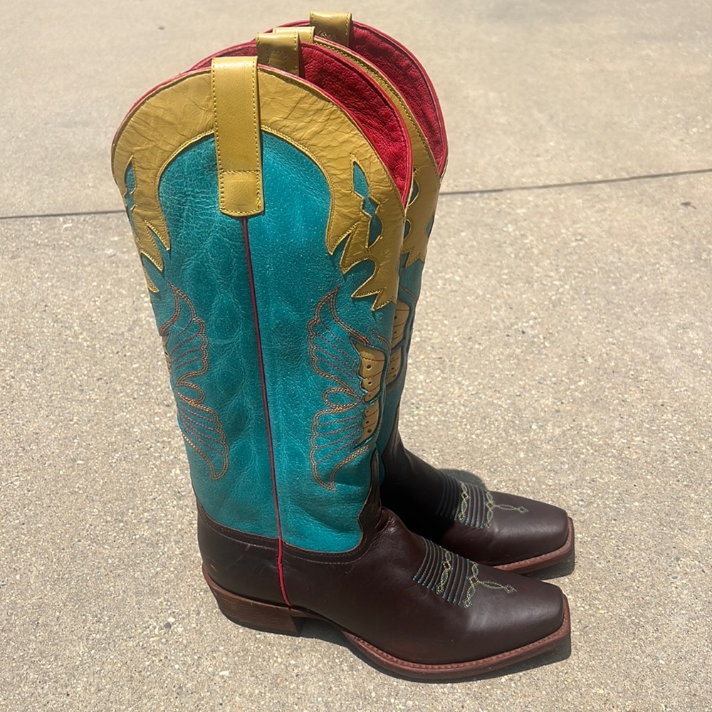 Macie Bean Mariposa Brown, Turquoise and Yellow Cowgirl Boots